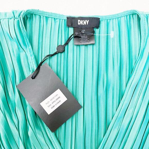 DKNY Pleated Midi Dress V-Neck SZ2 NWT - Picture 4 of 8